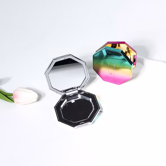 Specchio compatto all'ingrosso portachiavi con specchio rotondo a forma di cuore a doppia faccia personalizzato in metallo Beauticchen